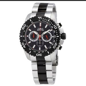 NWT INVICTA 19844 Pro Diver Chronograph black dial two tone silver watch